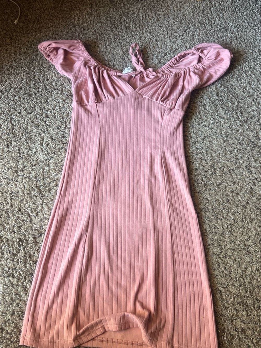 Ella Mauve Ribbed Off-Shoulder Dress